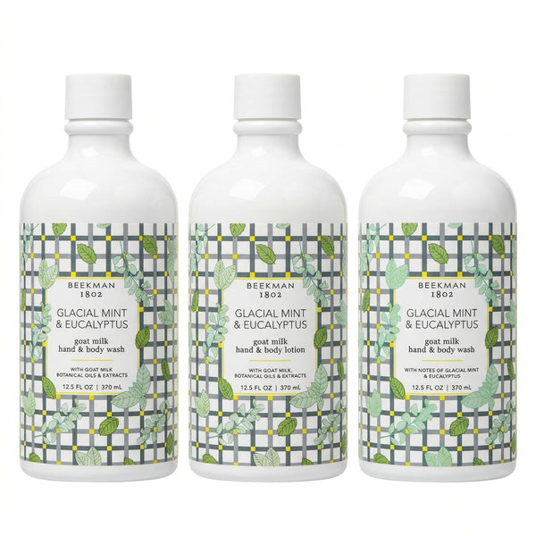 Beekman 1802 Hand Care Set 3 Pcs - Goat Milk Hand & Body Wash x3 - Glacial Mint & Eucalyptus