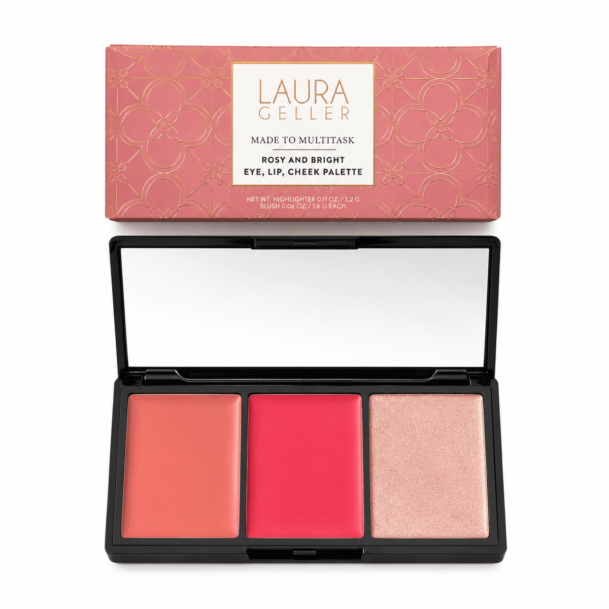 Laura Geller Made To Multitask Eye, Lip, Cheek Palette - Rosy And Bright (Highlighter 0.11 oz, Blush 0.06 oz)