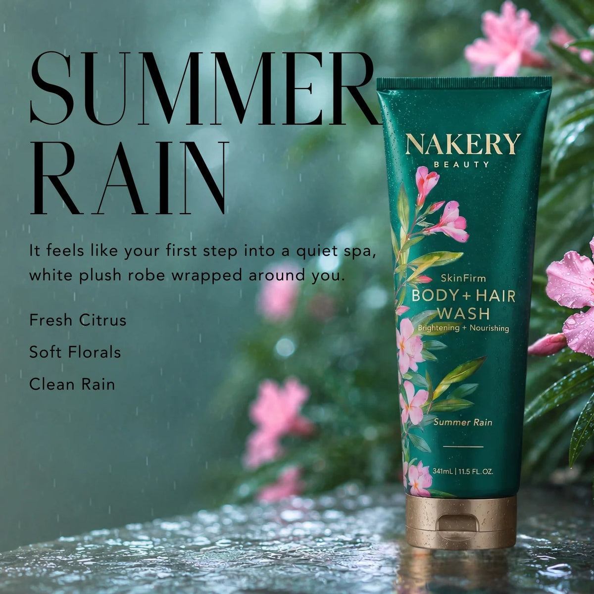 Nakery Skinfirm Body + Hair Wash 341 mL - Summer Rain (11.5 oz)