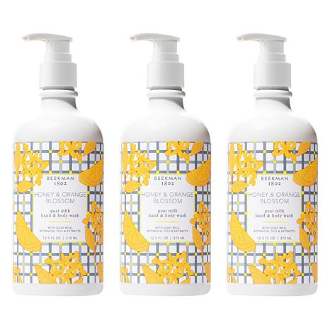 Beekman 1802 Hand Care Set 3 pcs - Goat Milk Hand & Body Wash x2 Hand & Body Lotion x1 - Sunshine Lemon