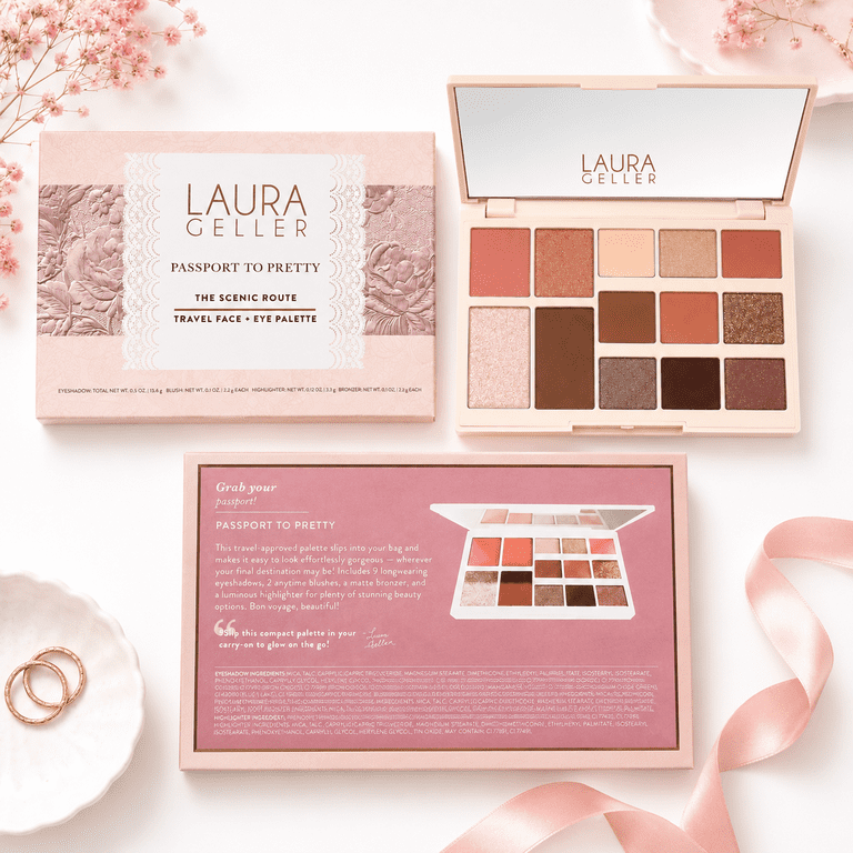 Laura Geller Passport To Pretty 9 Multi-Finish Eyeshadows, 2 Blushes, 1 Bronzer, 1 Highlighter - The Getaway Collection (0.5 oz X9, 0.2 oz X2, 0.12 oz, 0.1 oz)