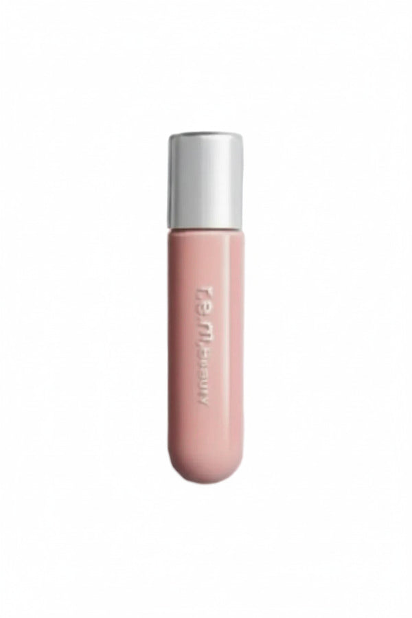 Pink lip gloss with silver cap on a white background